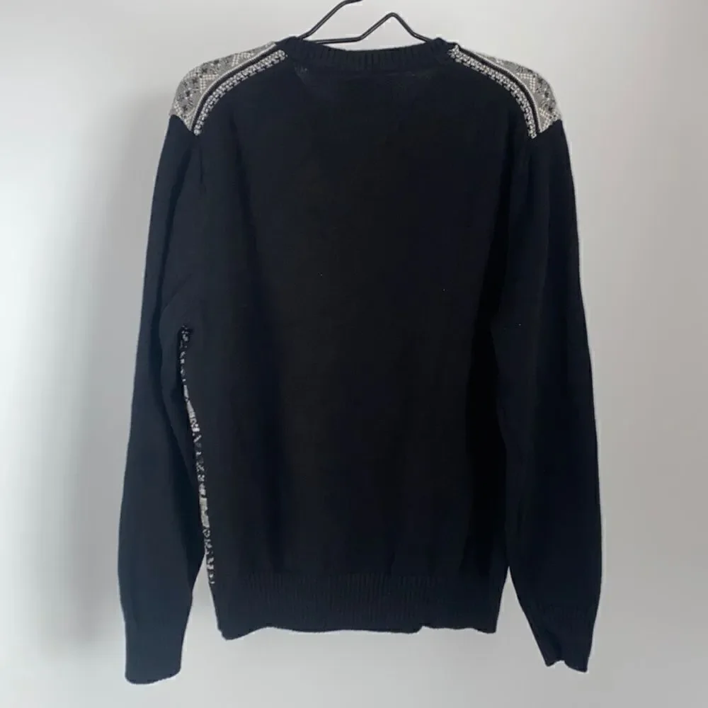 Weatherproof Vintage Men's Fair Isle Holiday Black Gray Cotton Sweater Large